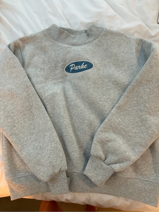 Parke Tops - Parke Core Grey mockneck with denim patch Sweatshirt